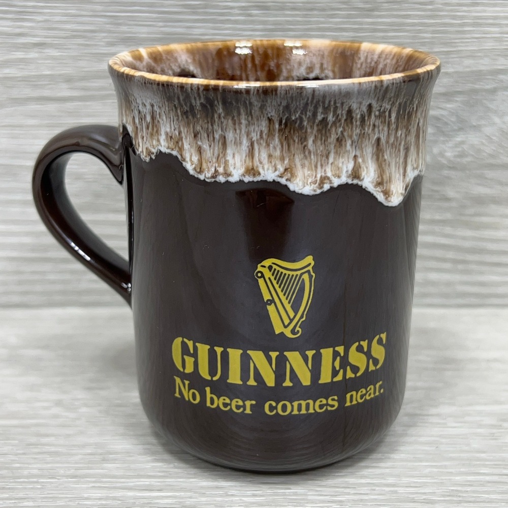 Guinness Coffee Mug Brown Drip Glaze Carrigdhoun Ireland No Beer Comes Near